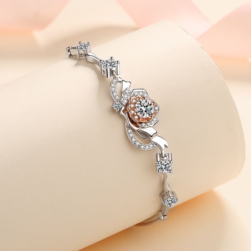 One Rose Bracelet Female Bracelet With Moissanite