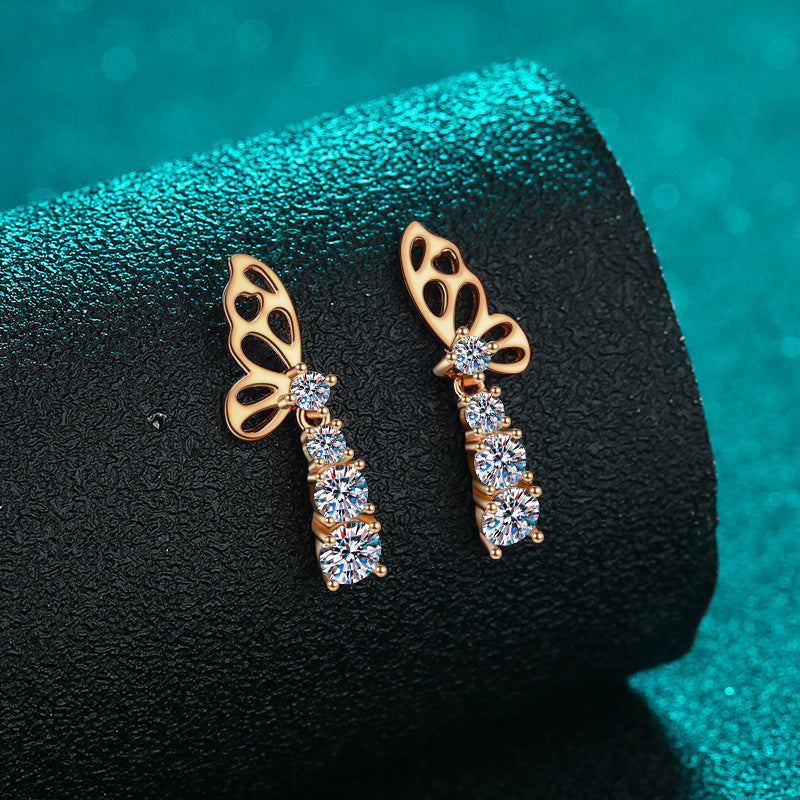 Moissanite Champagne Gold Earrings Women's Butterfly Earrings