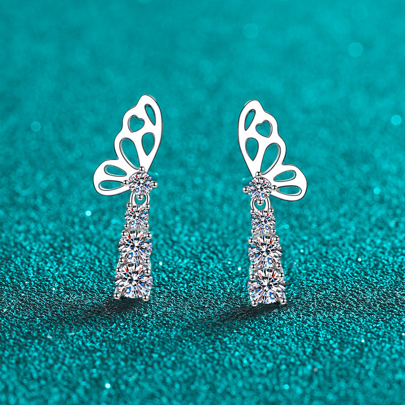 أقراط مويسانيتي نسائية على شكل فراشة أنيقة ومتطورة ذات إحساس رائع