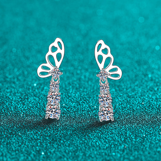 أقراط مويسانيتي نسائية على شكل فراشة أنيقة ومتطورة ذات إحساس رائع