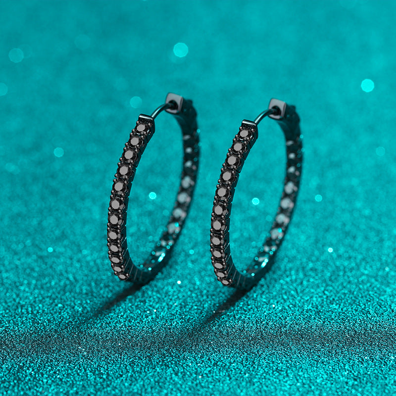 أقراط نسائية دائرية كاملة من حجر الموزانيت الأسود مطلية بالذهب PT950