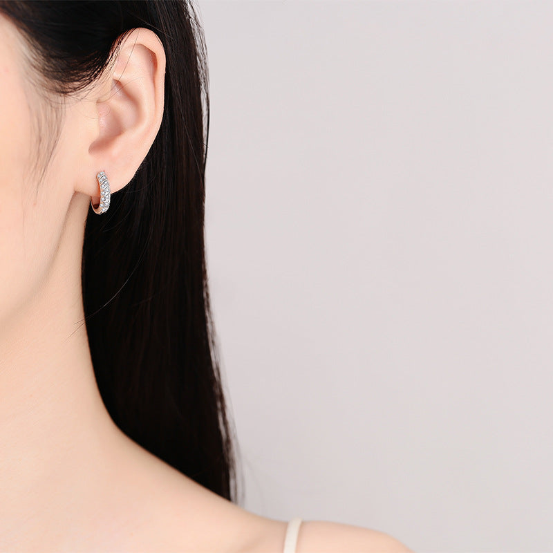 925 Sterling Silver Plated PT950 Gold Earrings Moissanite Fashion Simple