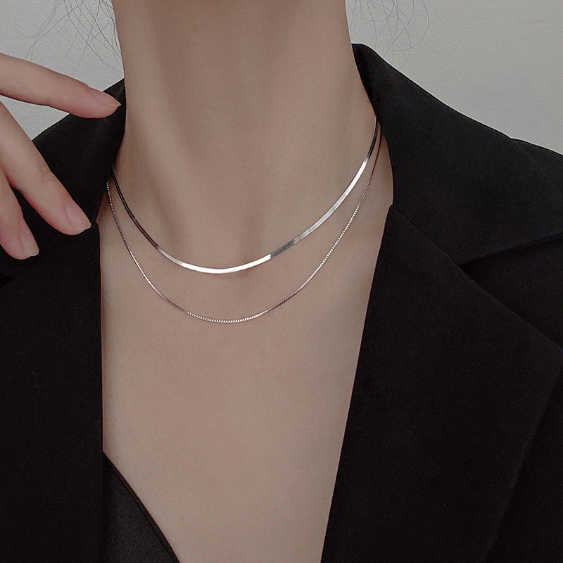 925 Silver Double Layer Necklace Female Clavicle Chain