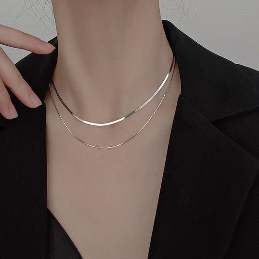 925 Silver Double Layer Necklace Female Clavicle Chain