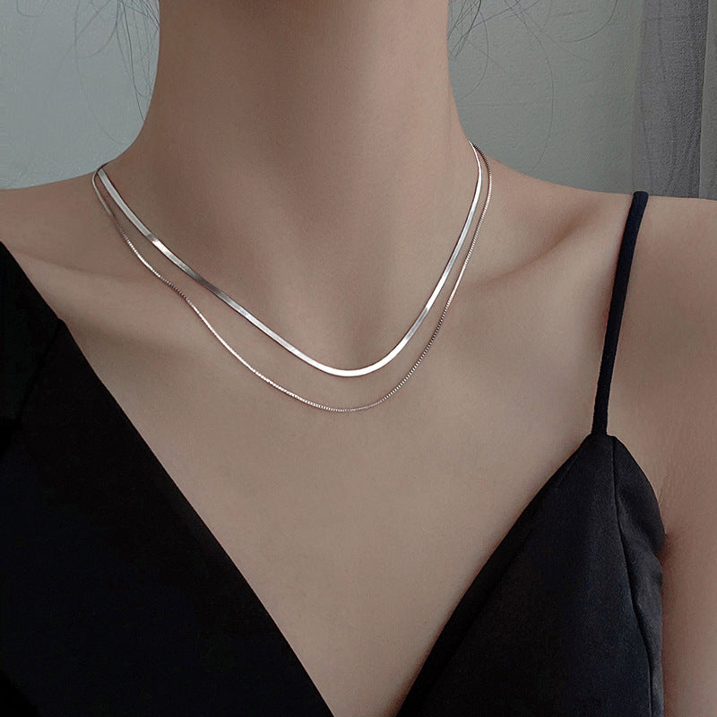 925 Silver Double Layer Necklace Female Clavicle Chain