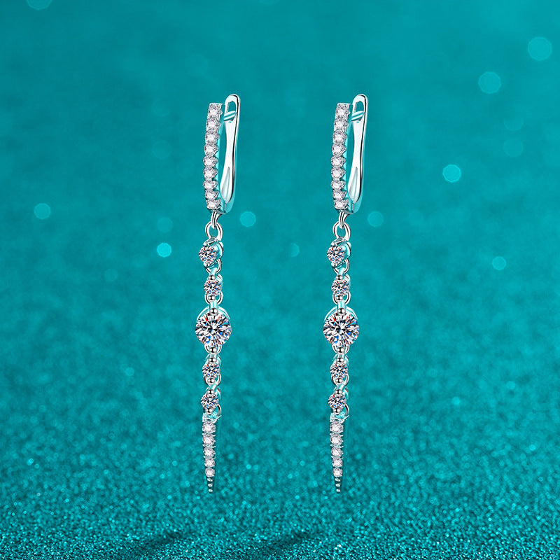 Moissanite Earrings Women's Long Full Diamond Water Drops Personalized Fashion Sweet Cool Style Earrings