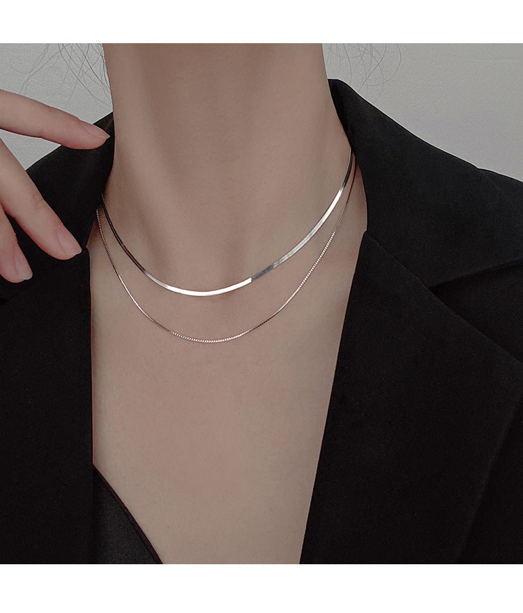 925 Silver Double Layer Necklace Female Clavicle Chain