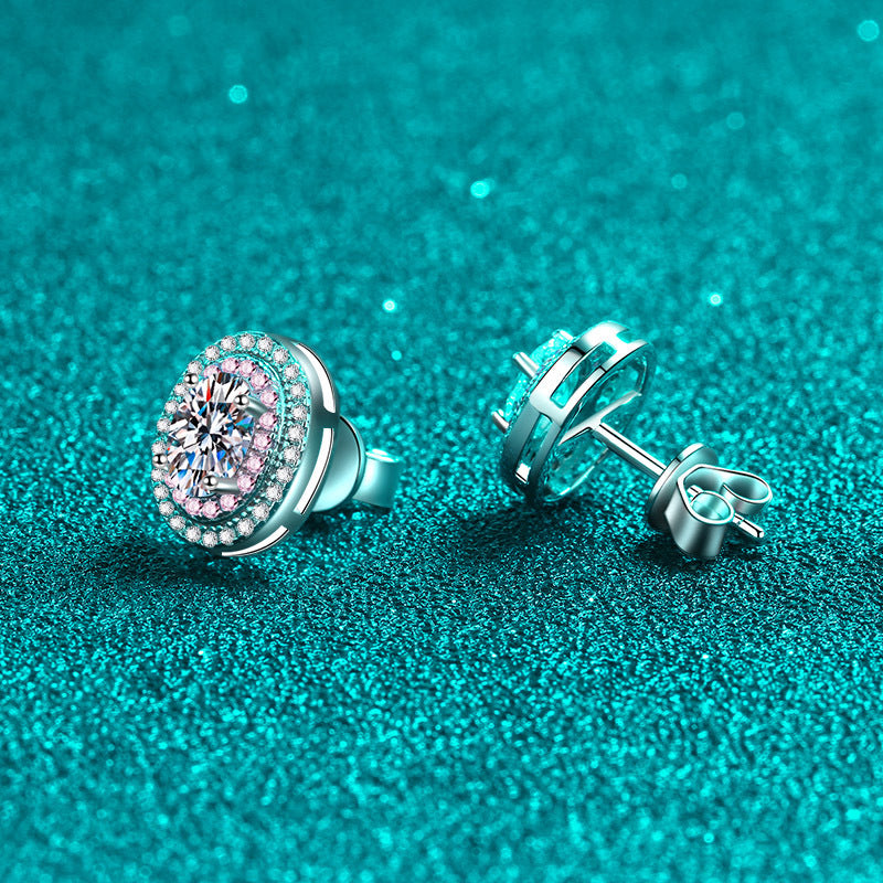 أقراط من حجر الموزانيت على شكل بيضة مطلية بالذهب الوردي