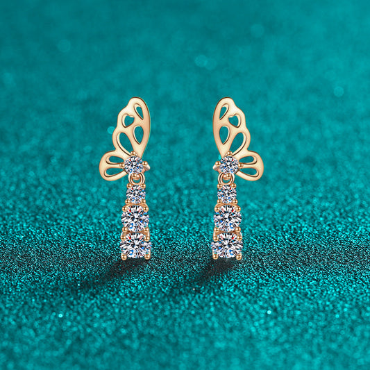 Moissanite Champagne Gold Earrings Women's Butterfly Earrings