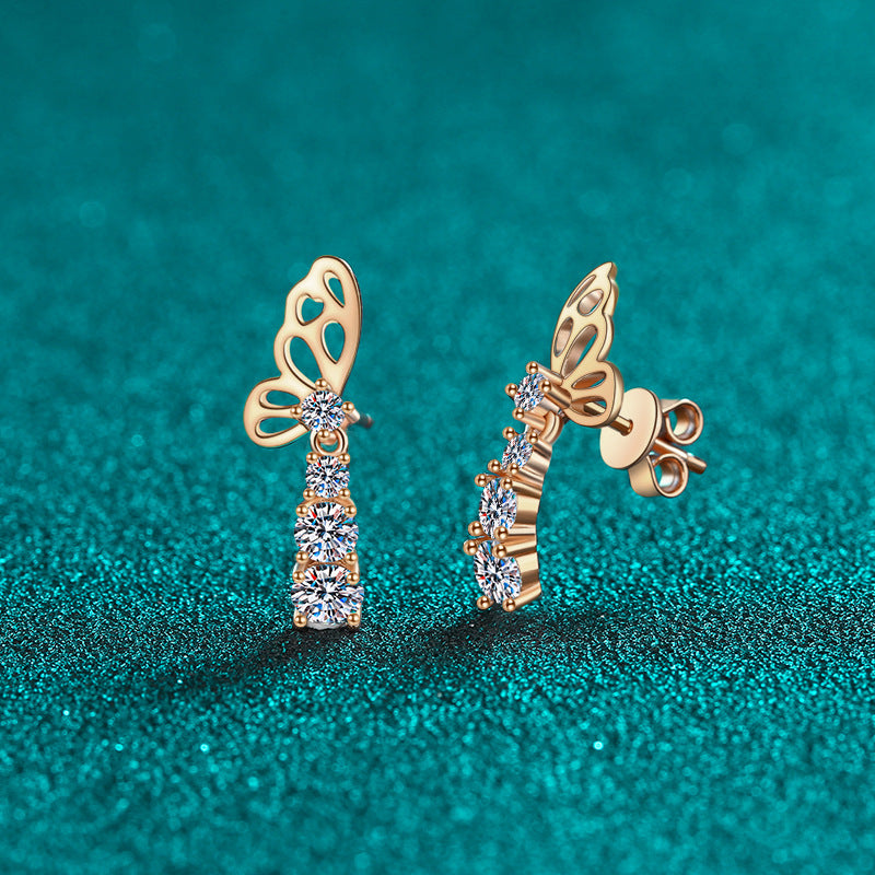 Moissanite Champagne Gold Earrings Women's Butterfly Earrings