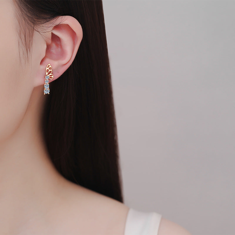 Moissanite Champagne Gold Earrings Women's Butterfly Earrings