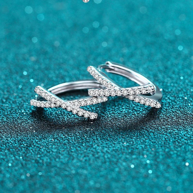 Tremella Buckle Simple Personality Moissanite Cross Ring Earrings