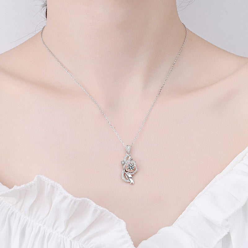 سلسلة عنق على شكل وردة للنساء مصنوعة من حجر الموزانيت الفسيفسائي