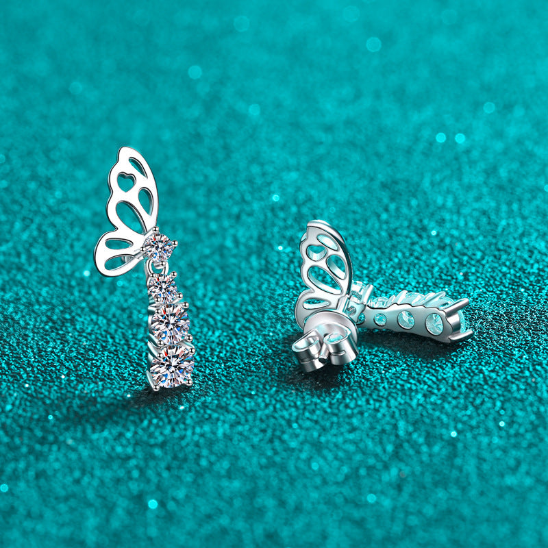 أقراط مويسانيتي نسائية على شكل فراشة أنيقة ومتطورة ذات إحساس رائع 