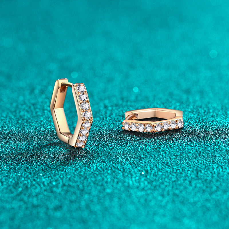 Moissanite Champagne Gold Earrings Women's Hexagonal Earrings Simple Row Drill