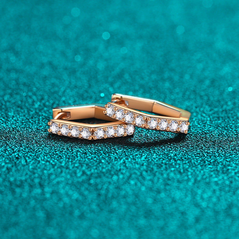 Moissanite Champagne Gold Earrings Women's Hexagonal Earrings Simple Row Drill