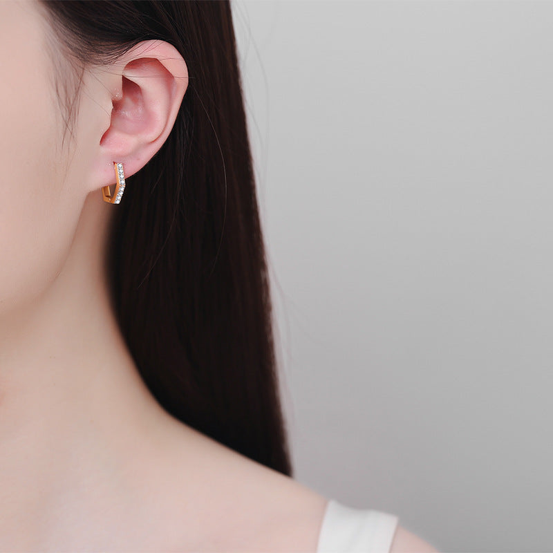 Moissanite Champagne Gold Earrings Women's Hexagonal Earrings Simple Row Drill