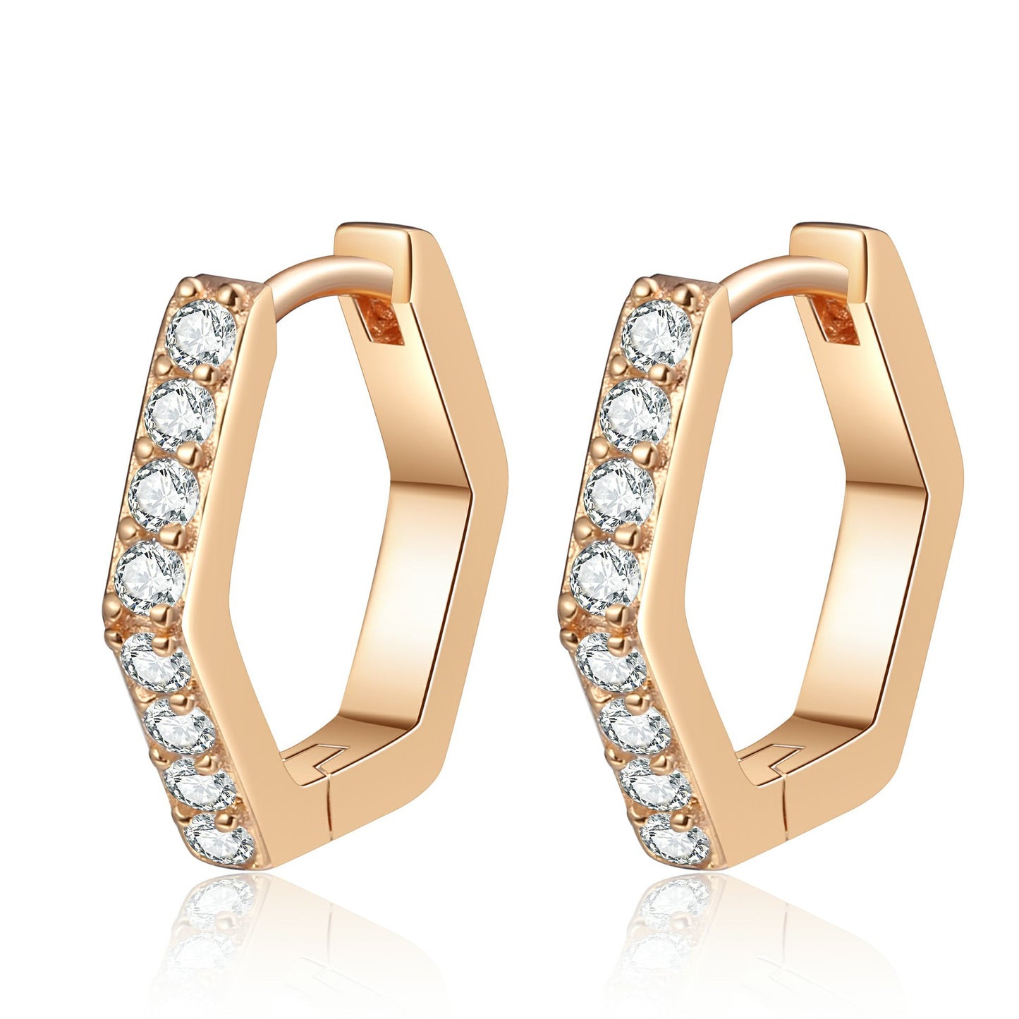 Moissanite Champagne Gold Earrings Women's Hexagonal Earrings Simple Row Drill