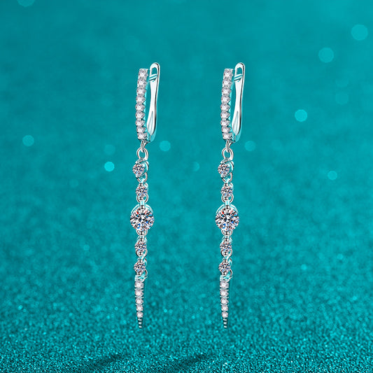 Moissanite Earrings Women's Long Full Diamond Water Drops Personalized Fashion Sweet Cool Style Earrings