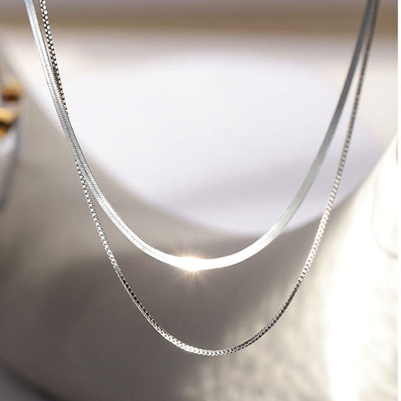 925 Silver Double Layer Necklace Female Clavicle Chain