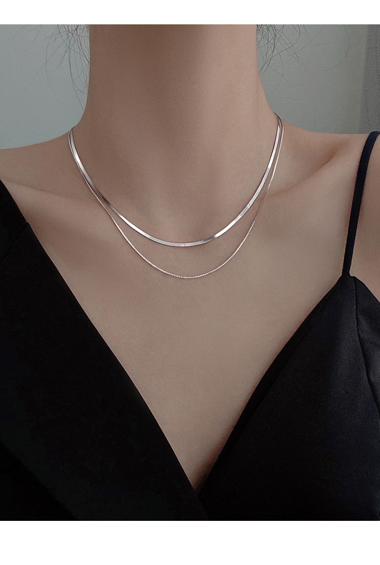 925 Silver Double Layer Necklace Female Clavicle Chain