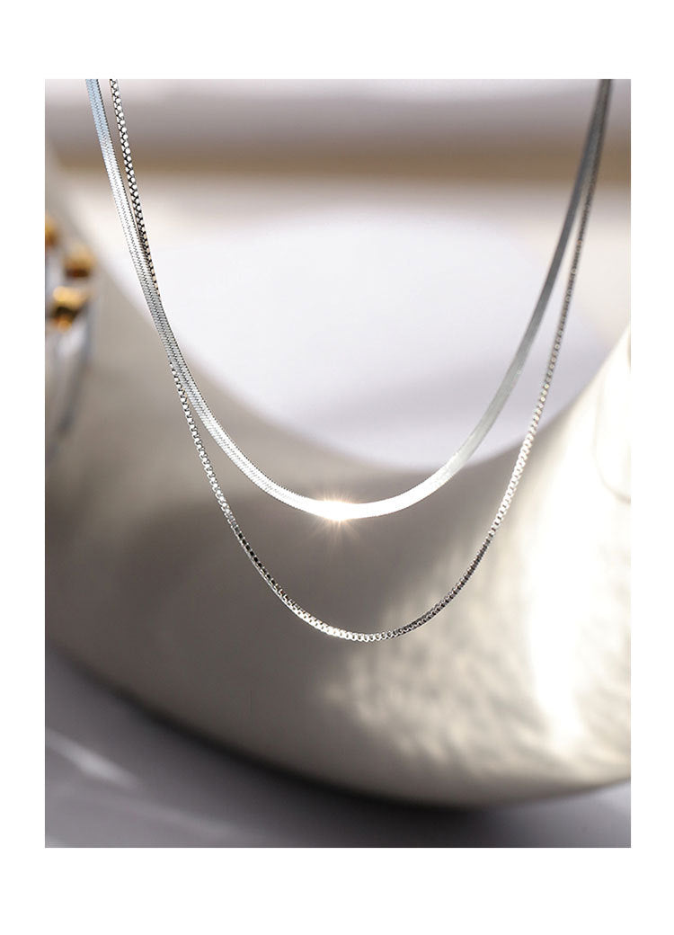 925 Silver Double Layer Necklace Female Clavicle Chain