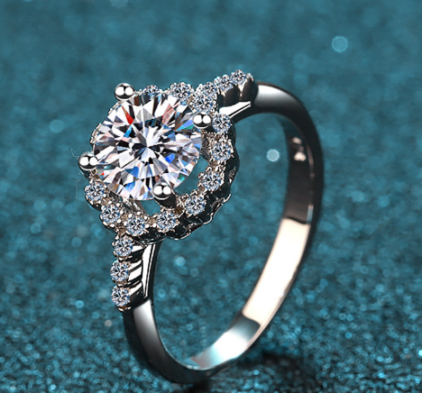 Ring Moissanite Round Bag Stars Holding Moon Four Claws Sterling