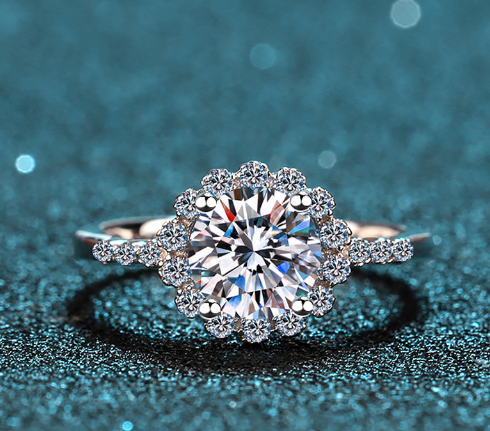 Ring Moissanite Round Bag Stars Holding Moon Four Claws Sterling