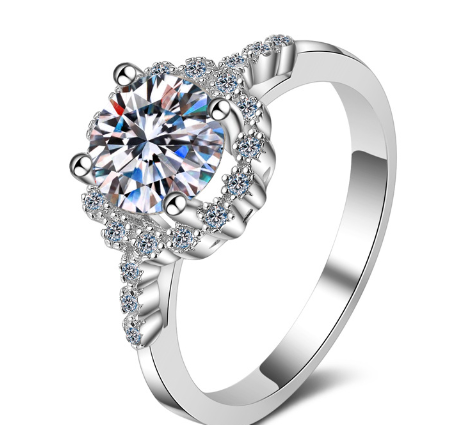 Ring Moissanite Round Bag Stars Holding Moon Four Claws Sterling